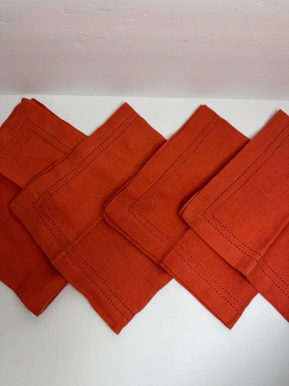 Williams Sonoma Linen Double Hemstitch Napkins Set of 4 Orange 20x20 100% Linen